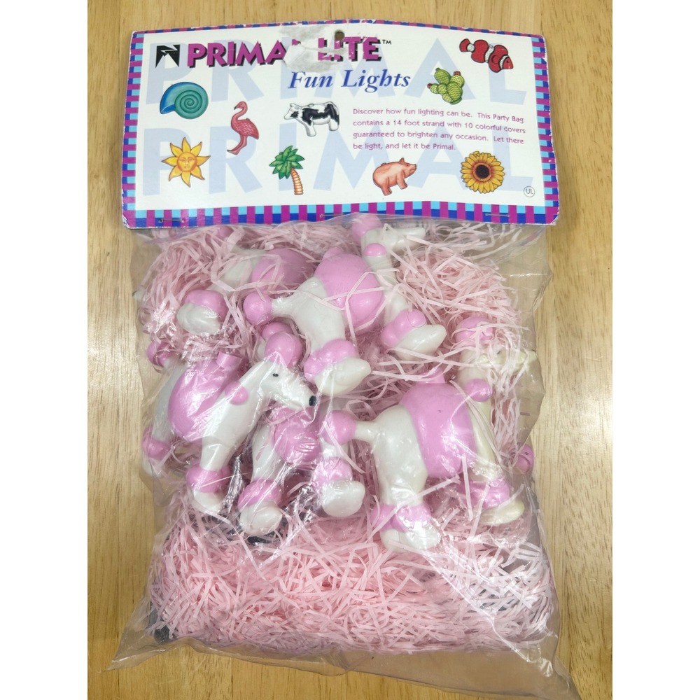 VTG Primal Lite Poodle‎ String Lights Pink 1995 Retro Kitsch 14 ft Deadstock NOS
